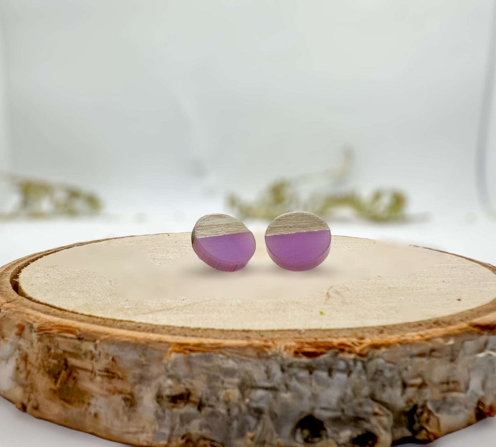 Boho Wood & Resin Stud Earrings - Bohemian Wood and Resin Earrings