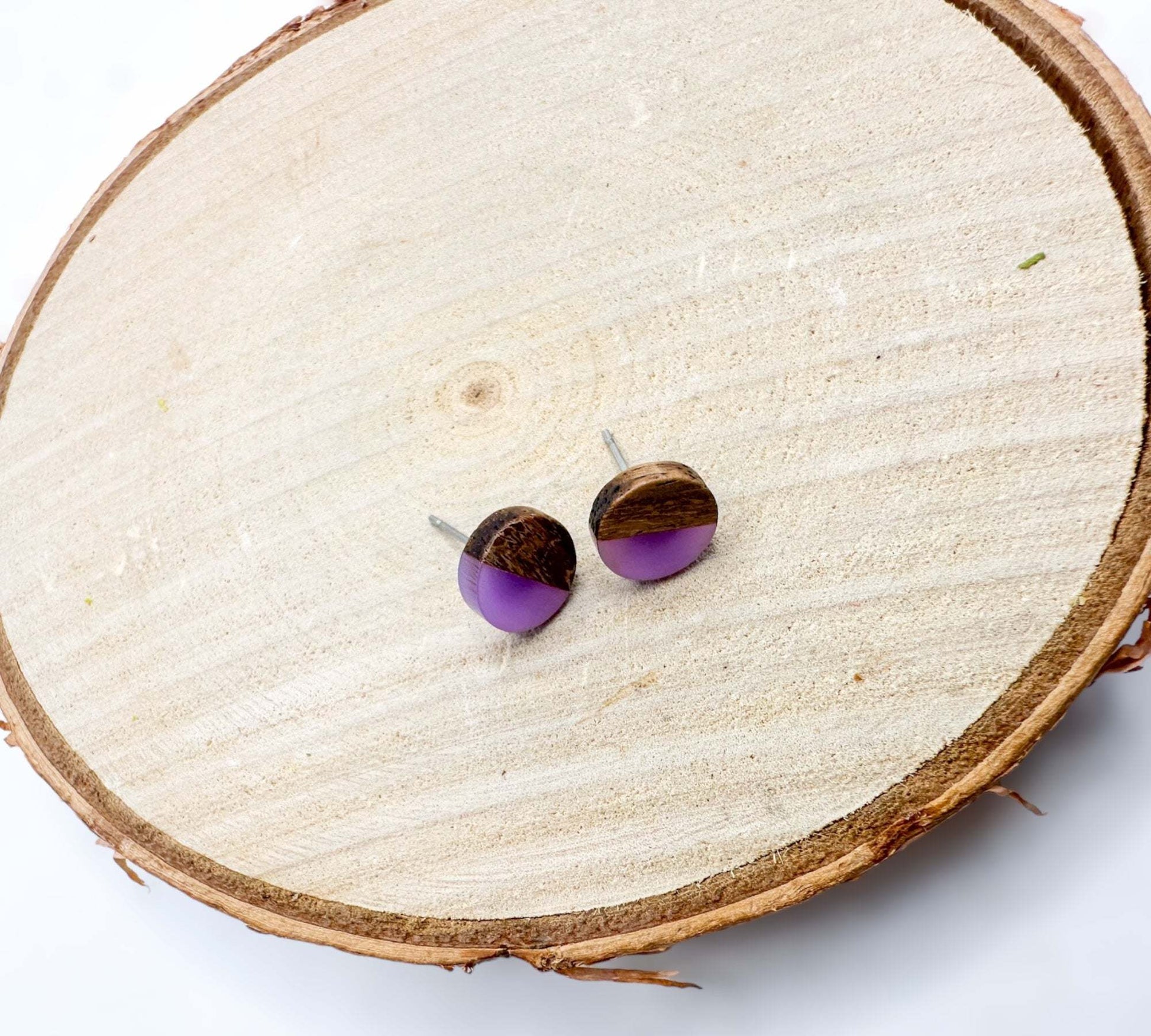 Boho Wood & Resin Earrings - Purple Resin & Wood Hippie Earrings