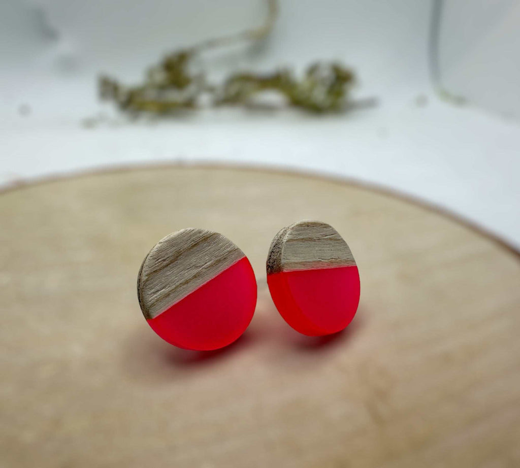 Boho Wood & Resin Stud Earrings - Bohemian Wood and Resin Earrings