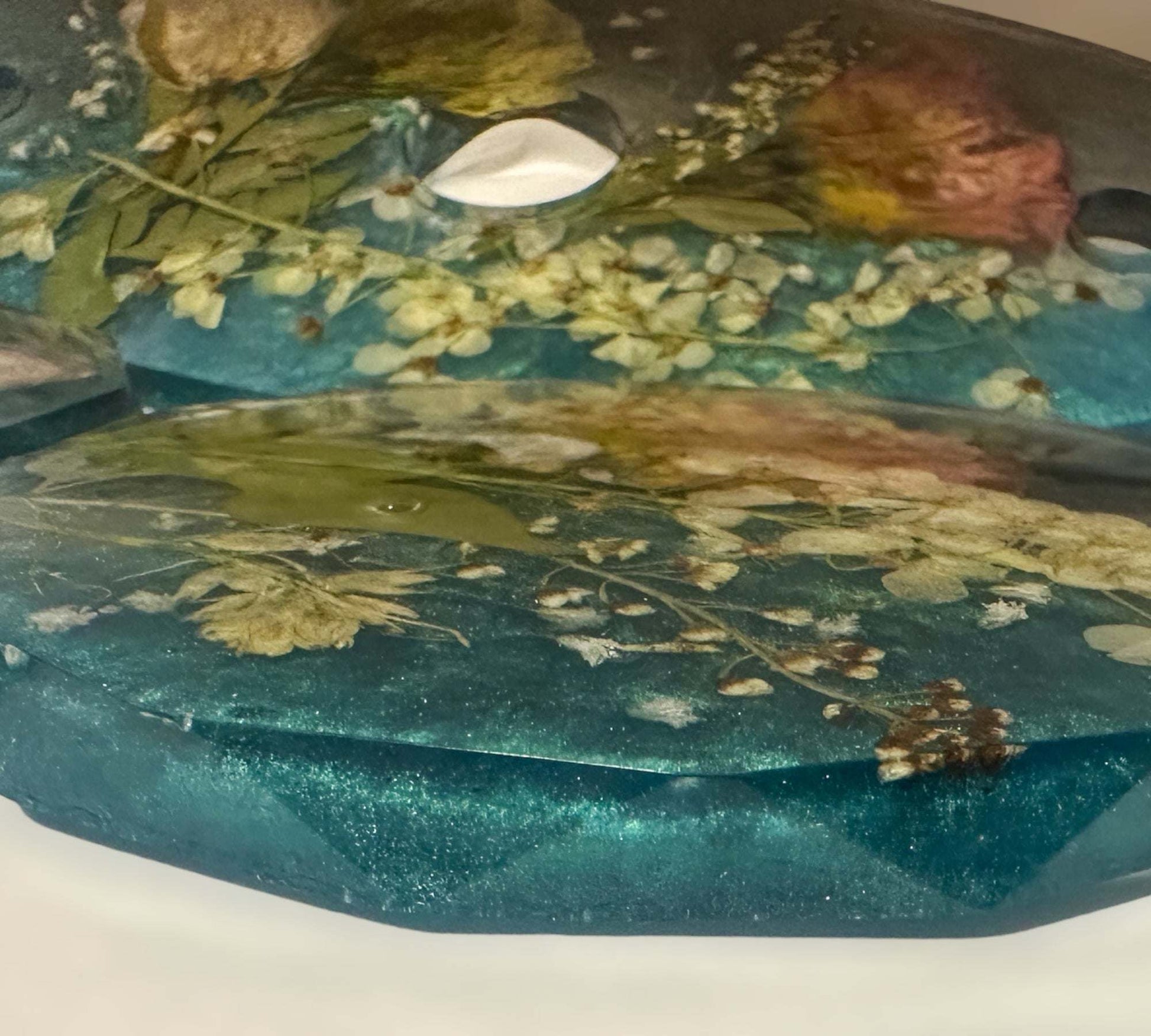 Présentoir à verres à vin avec 2 sous-verres - Thème jardin avec accents bleu sarcelle