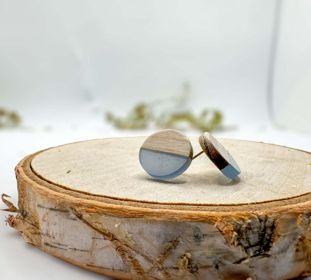 Boho Wood & Resin Stud Earrings - Bohemian Wood and Resin Earrings
