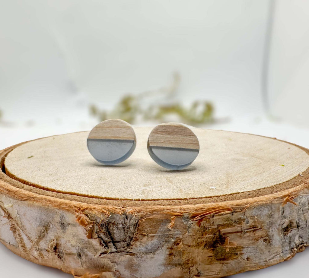 Boho Wood & Resin Stud Earrings - Bohemian Wood and Resin Earrings