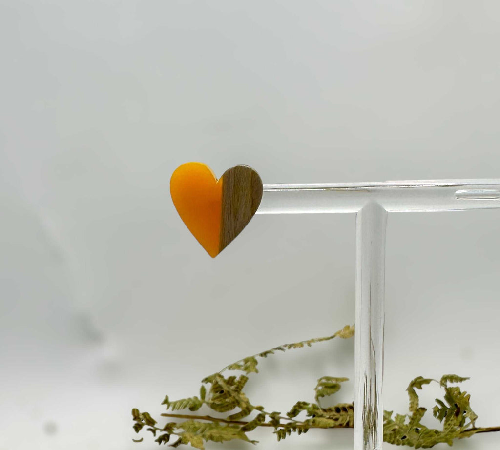 Heartfelt Boho Bliss: Whimsical Wood and Yellow Resin Heart Earrings