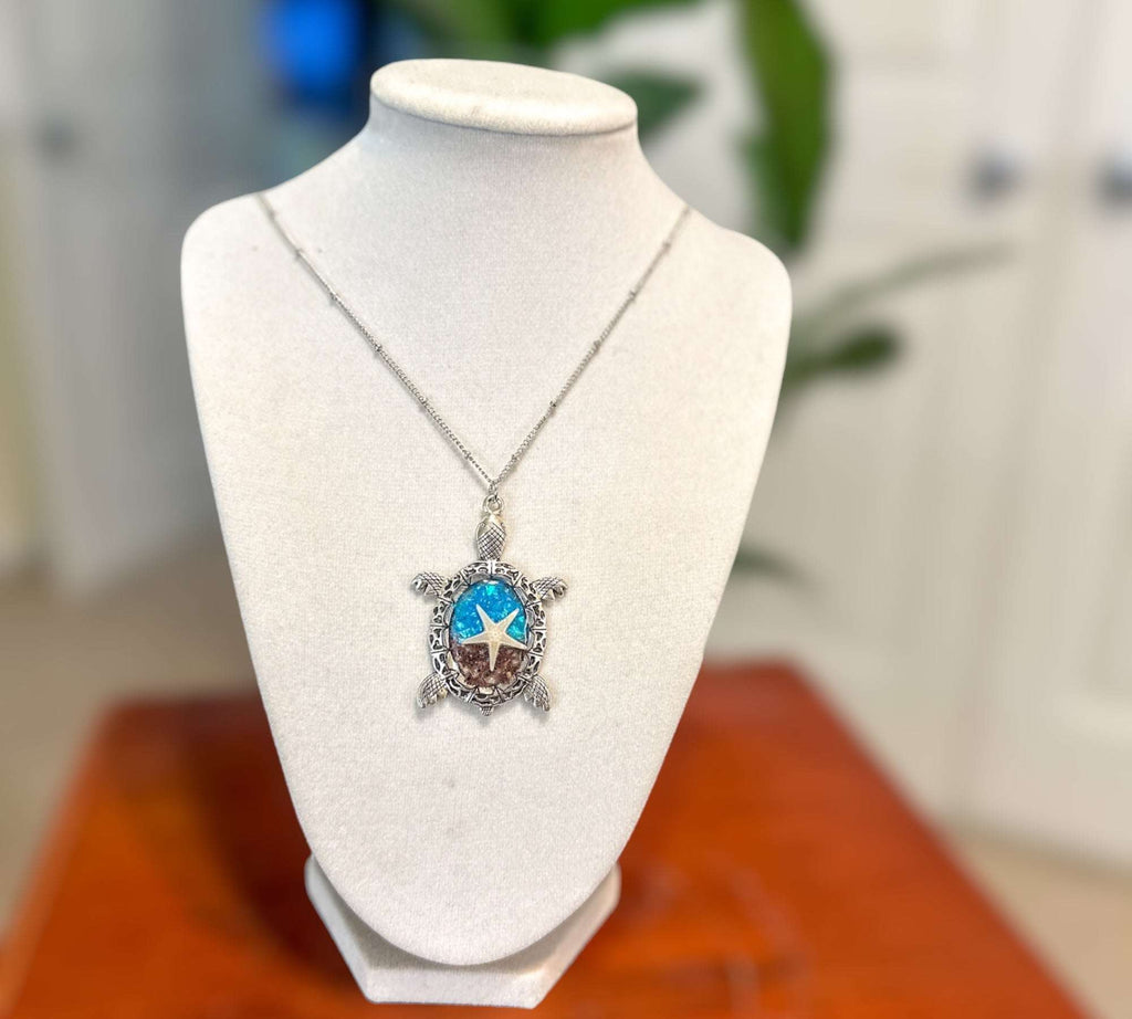 Oceanic Elegance: Turtle-Inspired Pendants with Real Seashells & Sand