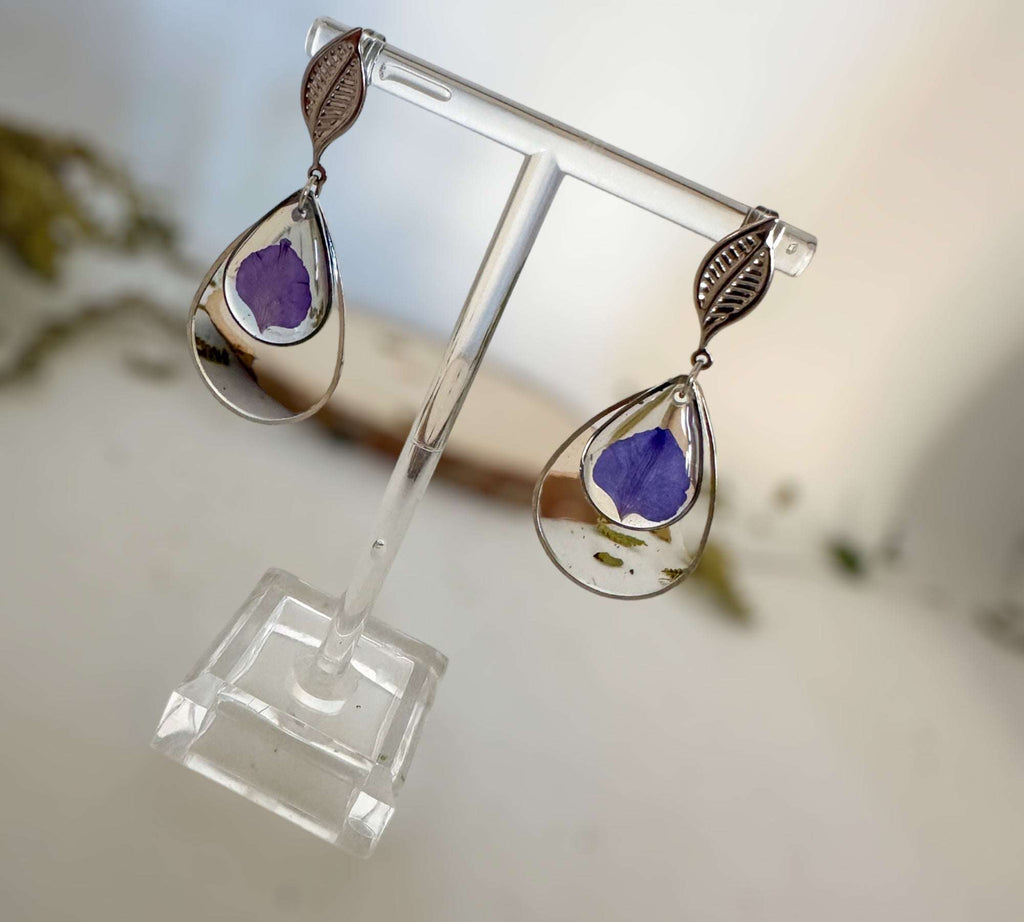 Purple Petal Charm - Handmade Flower Petal Earrings