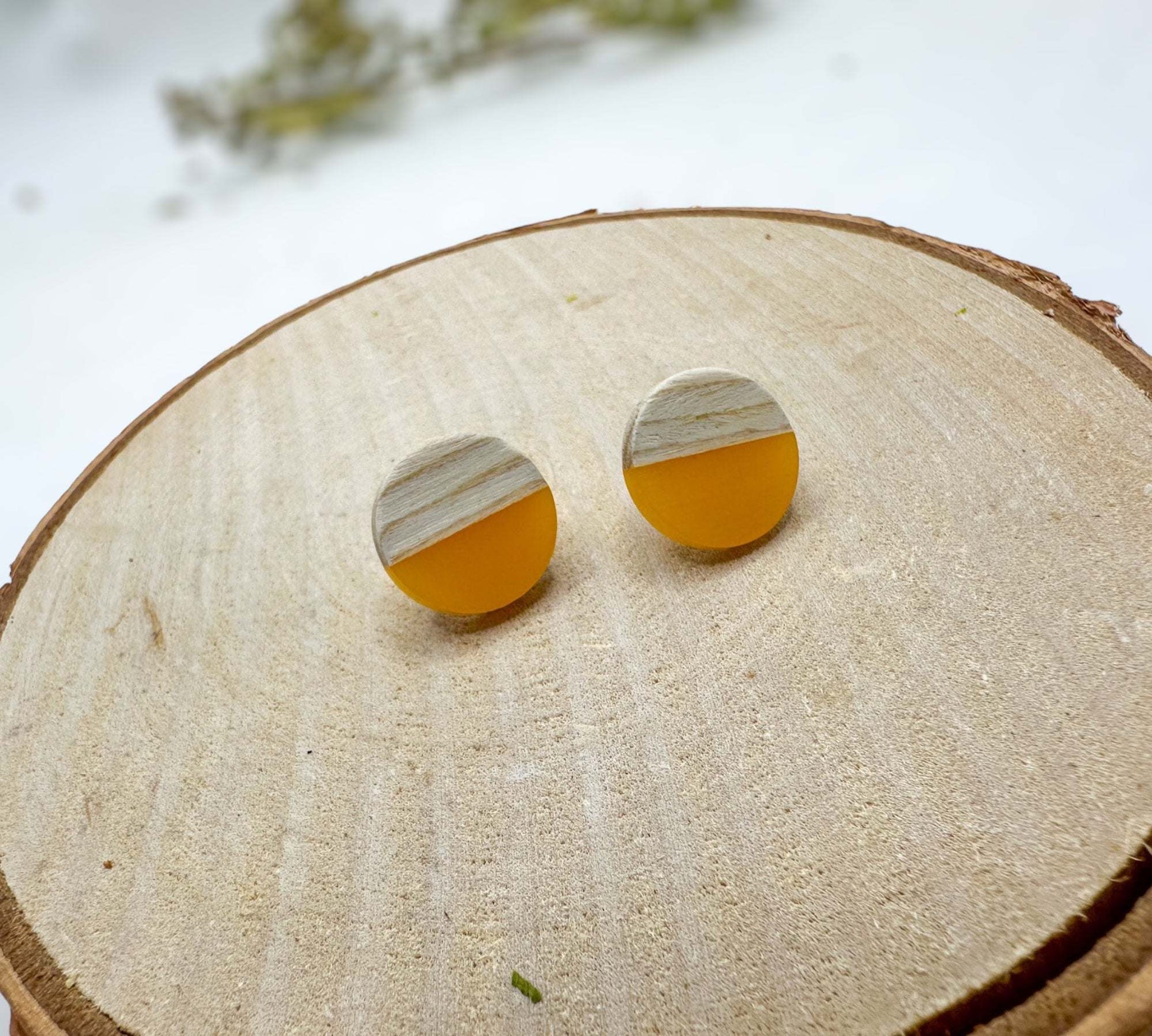 Boho Wood & Resin Stud Earrings - Bohemian Wood and Resin Earrings