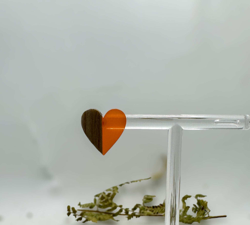 Heartfelt Boho Bliss: Whimsical Wood and Orange Resin Heart Earrings