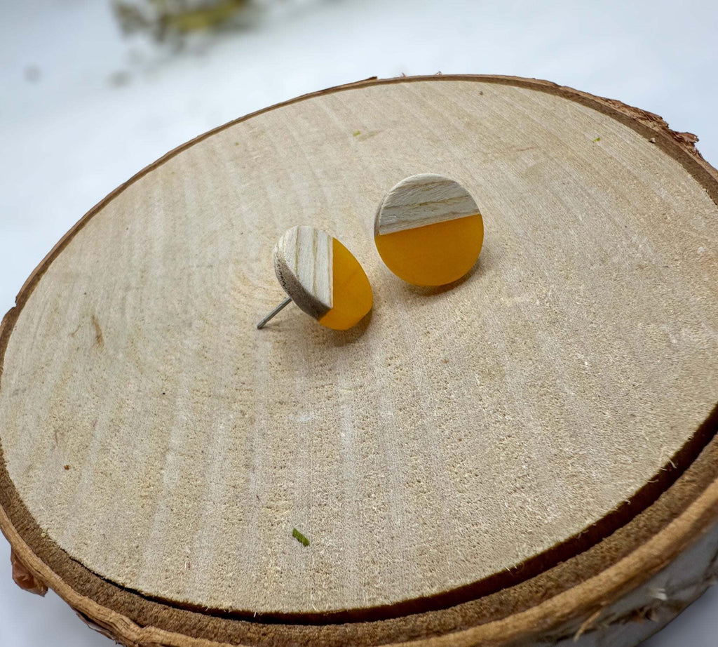 Boho Wood & Resin Stud Earrings - Bohemian Wood and Resin Earrings