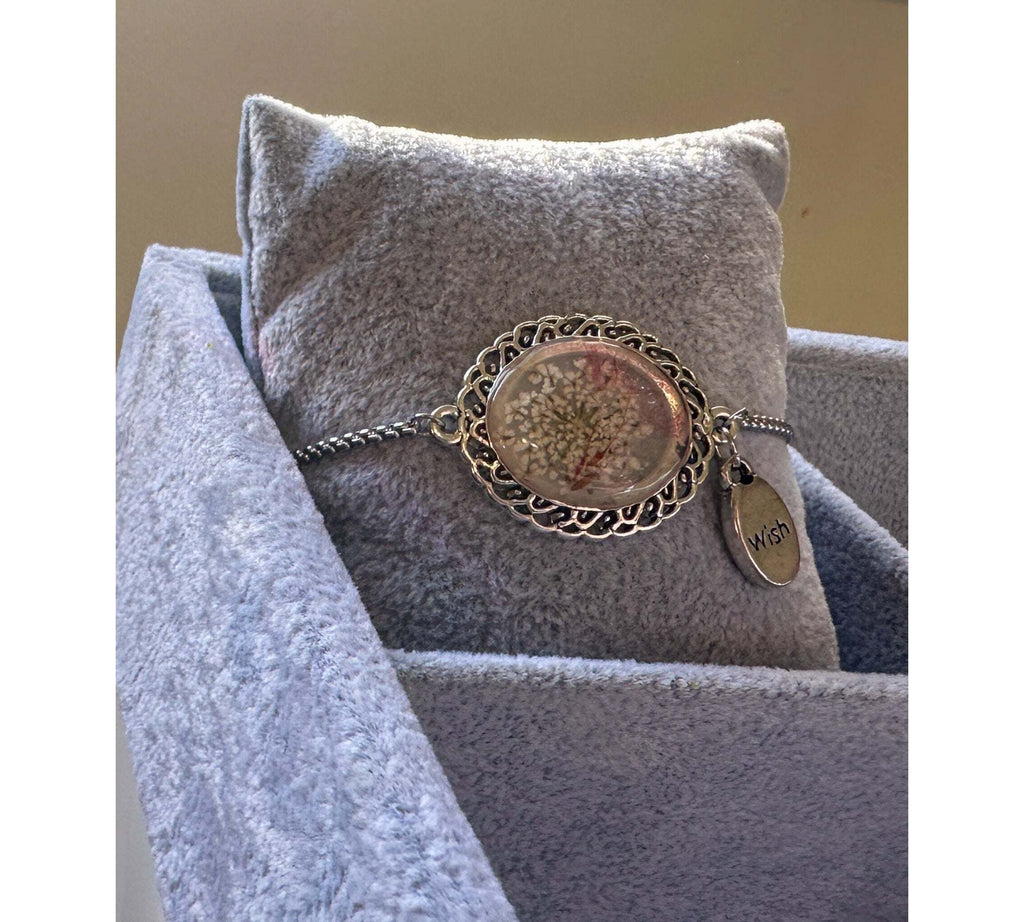 Wishful Whispers - Handmade Nature-Inspired Bracelet with Red Tinted Dandelion Seeds