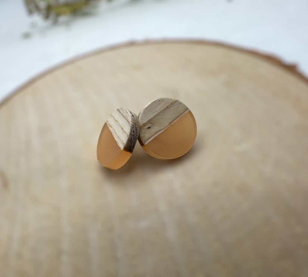 Boho Wood & Resin Stud Earrings - Bohemian Wood and Resin Earrings