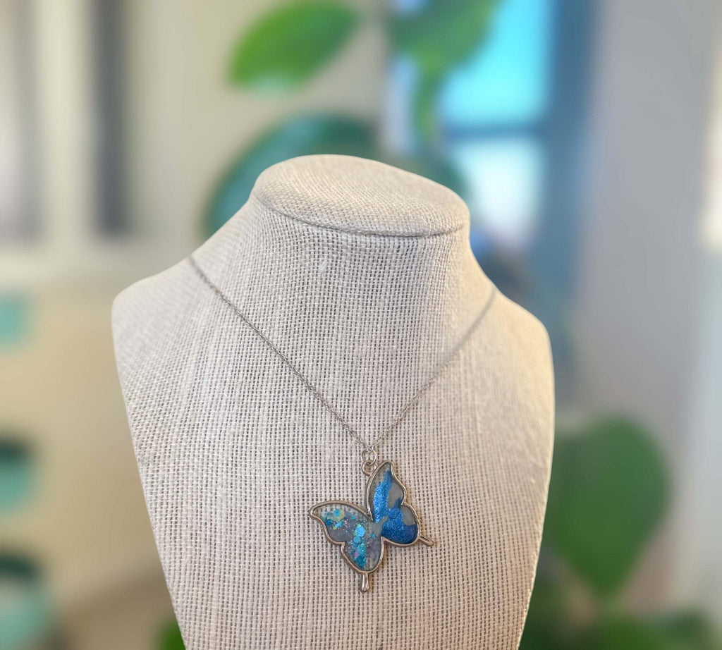 Butterfly Pendant - Dried Flowers & Petals with Mother of Pearl  - Nature's Ballet