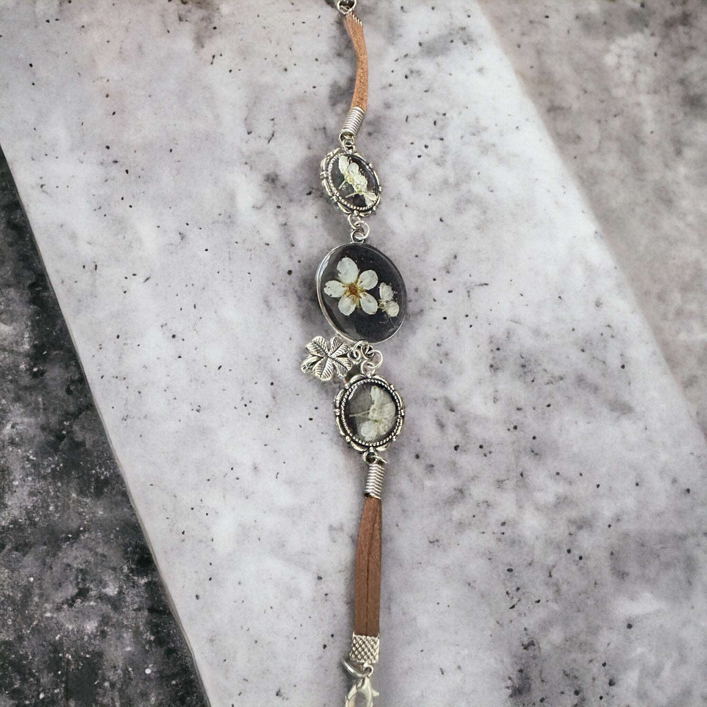 Bracelet - Strawberry Fields Resin Bracelet with Dried Flower Accents