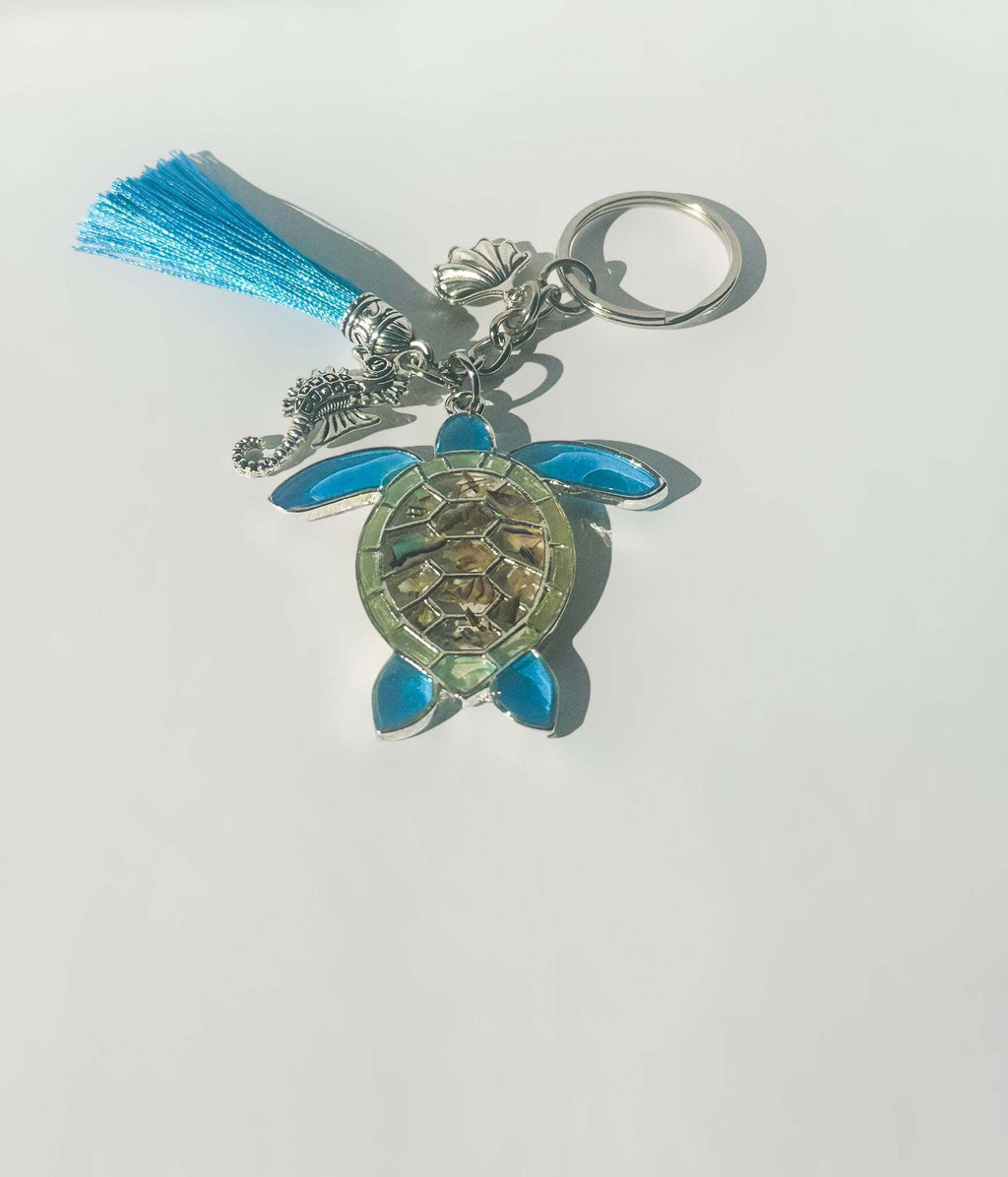 Turtle Keychain Ocean Inspired with Real Mother of Pearl Seashells