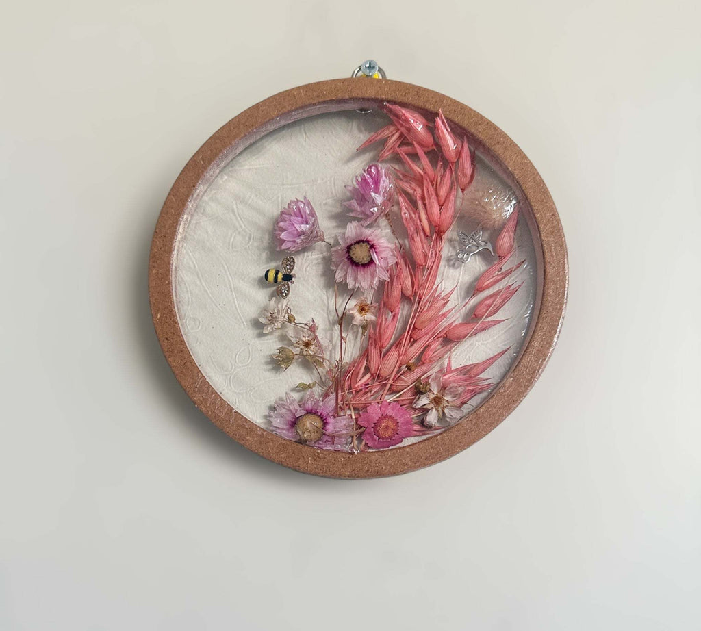 Décoration murale attrape-soleil - Joli charme rustique floral pressé rose