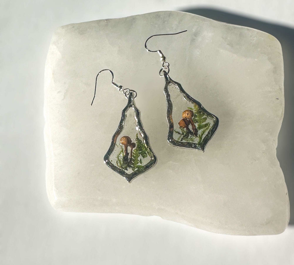 Whispering Woods - Handmade Silver Drop Mini Mushroom Forest Earrings