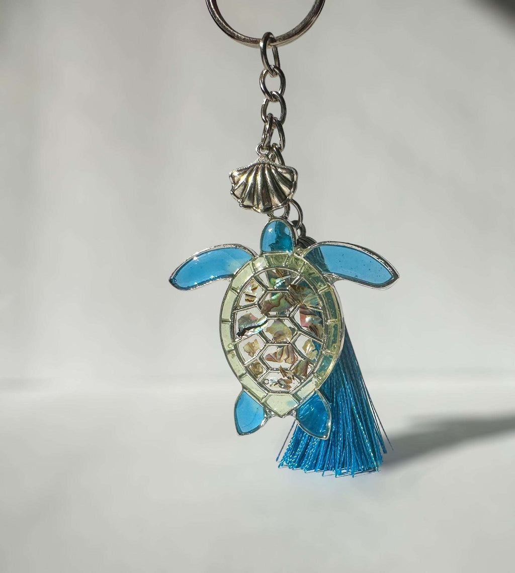 Turtle Keychain Ocean Inspired with Real Mother of Pearl Seashells