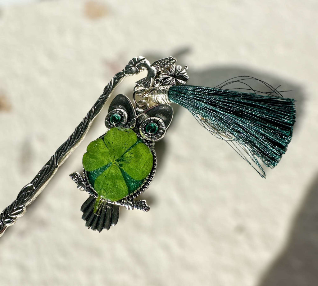 Marque-page - Marque-page Lucky Owl en trèfle à quatre feuilles pressé