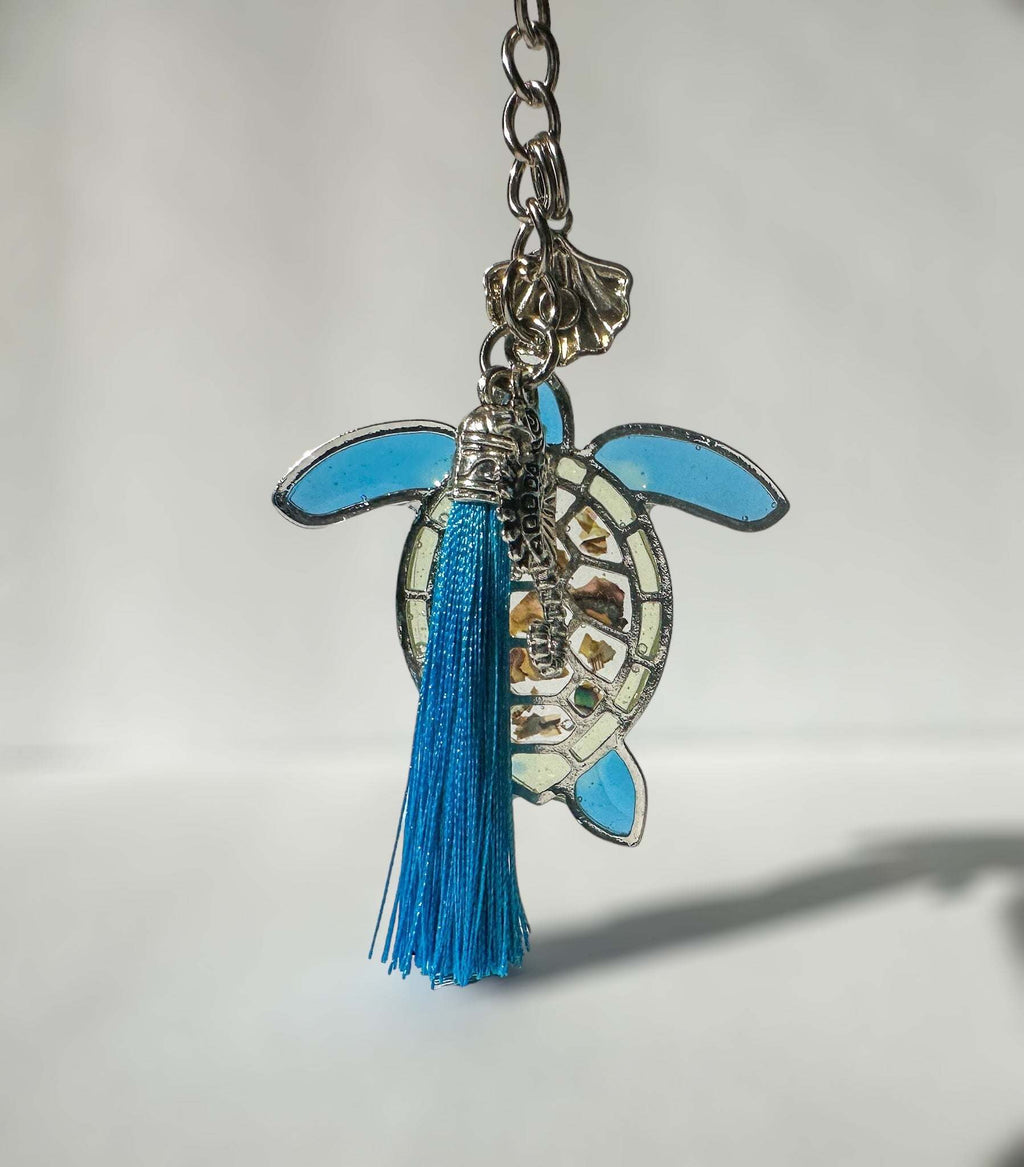 Turtle Keychain Ocean Inspired with Real Mother of Pearl Seashells