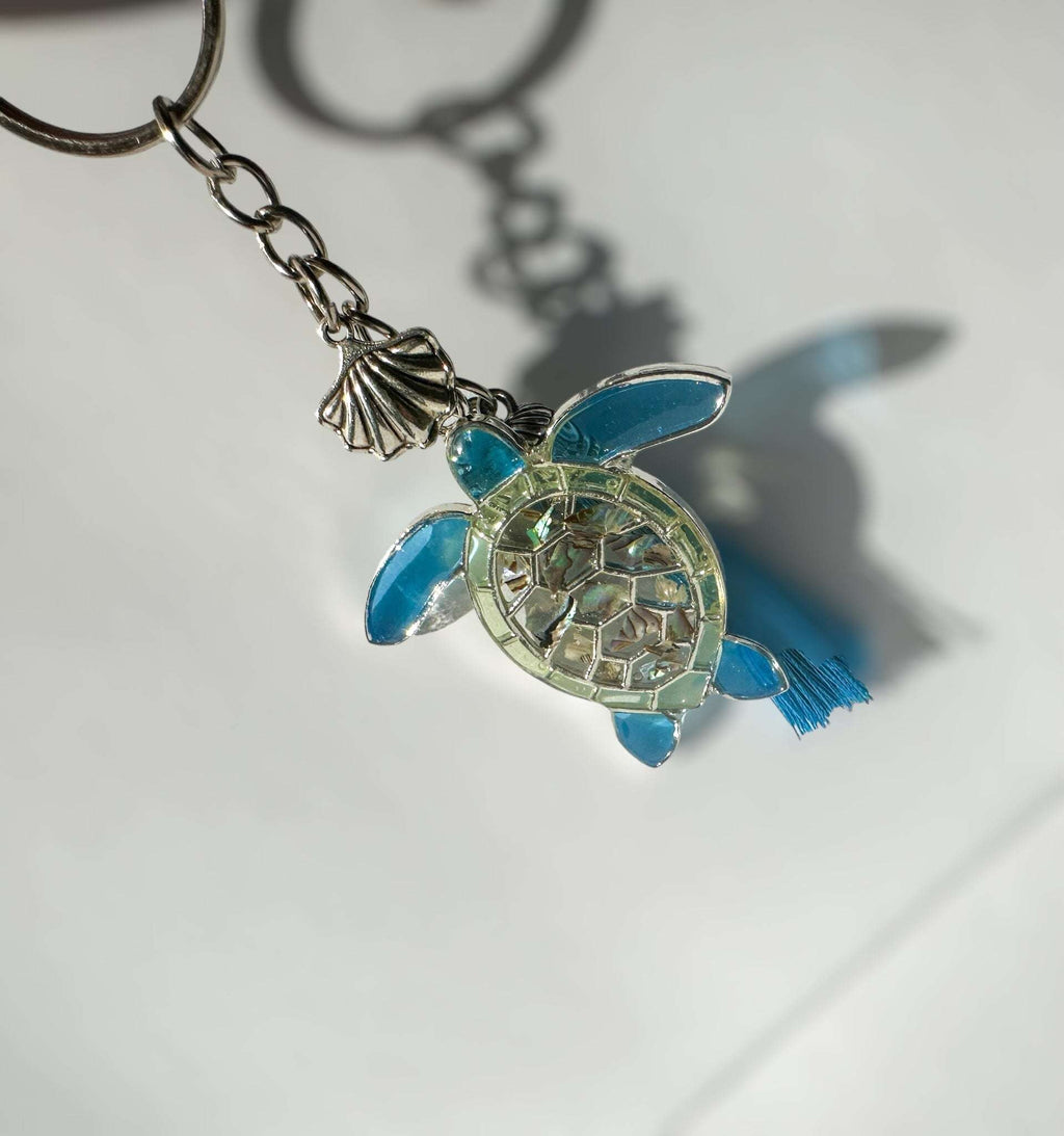 Turtle Keychain Ocean Inspired with Real Mother of Pearl Seashells