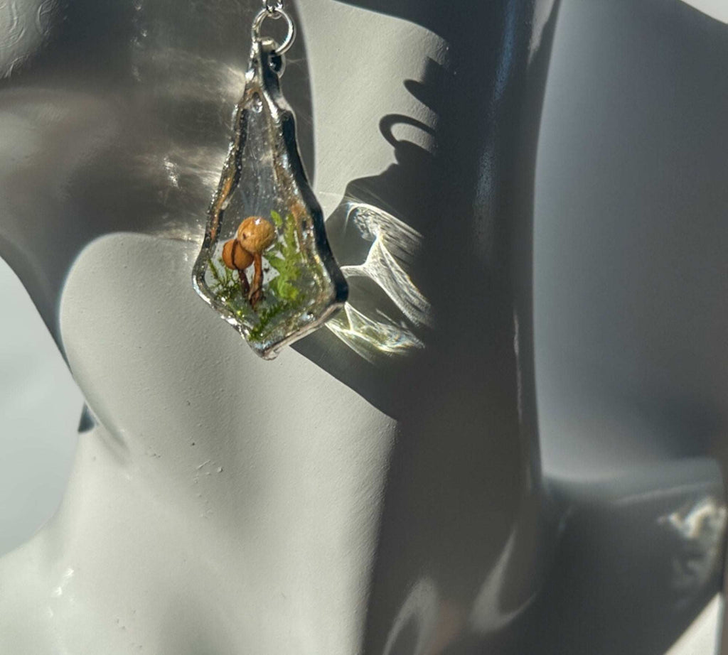 Whispering Woods - Handmade Silver Drop Mini Mushroom Forest Earrings
