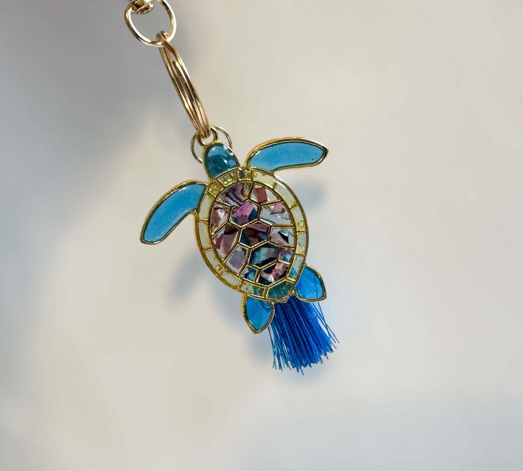 Turtle Keychain Ocean Inspired with Real Mother of Pearl Seashells