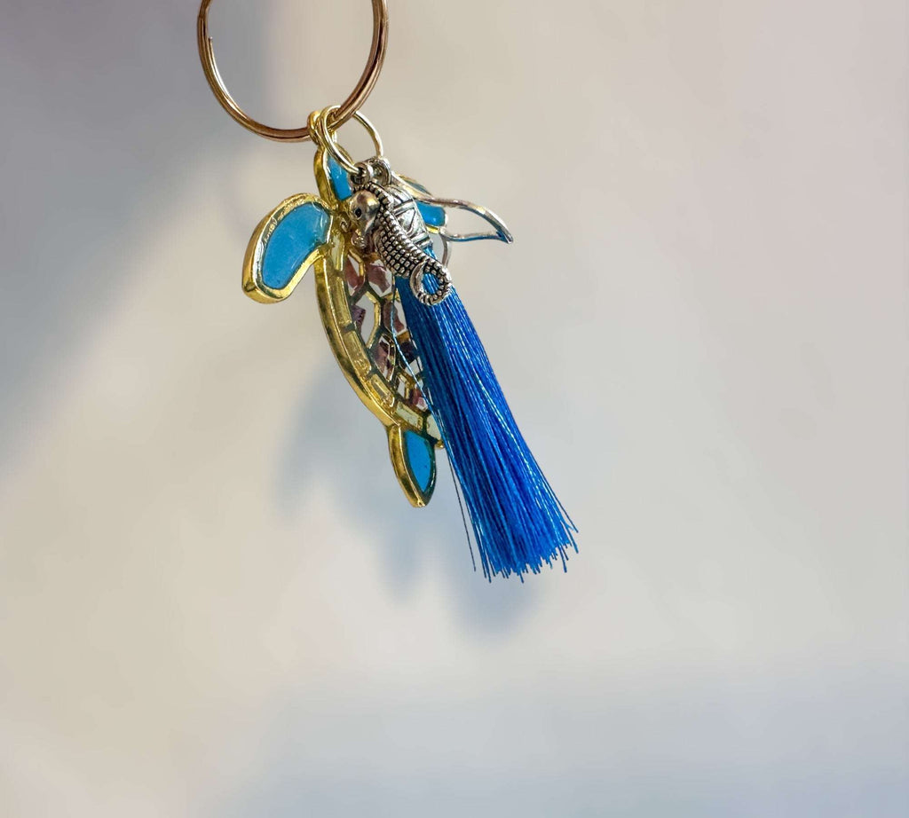 Turtle Keychain Ocean Inspired with Real Mother of Pearl Seashells