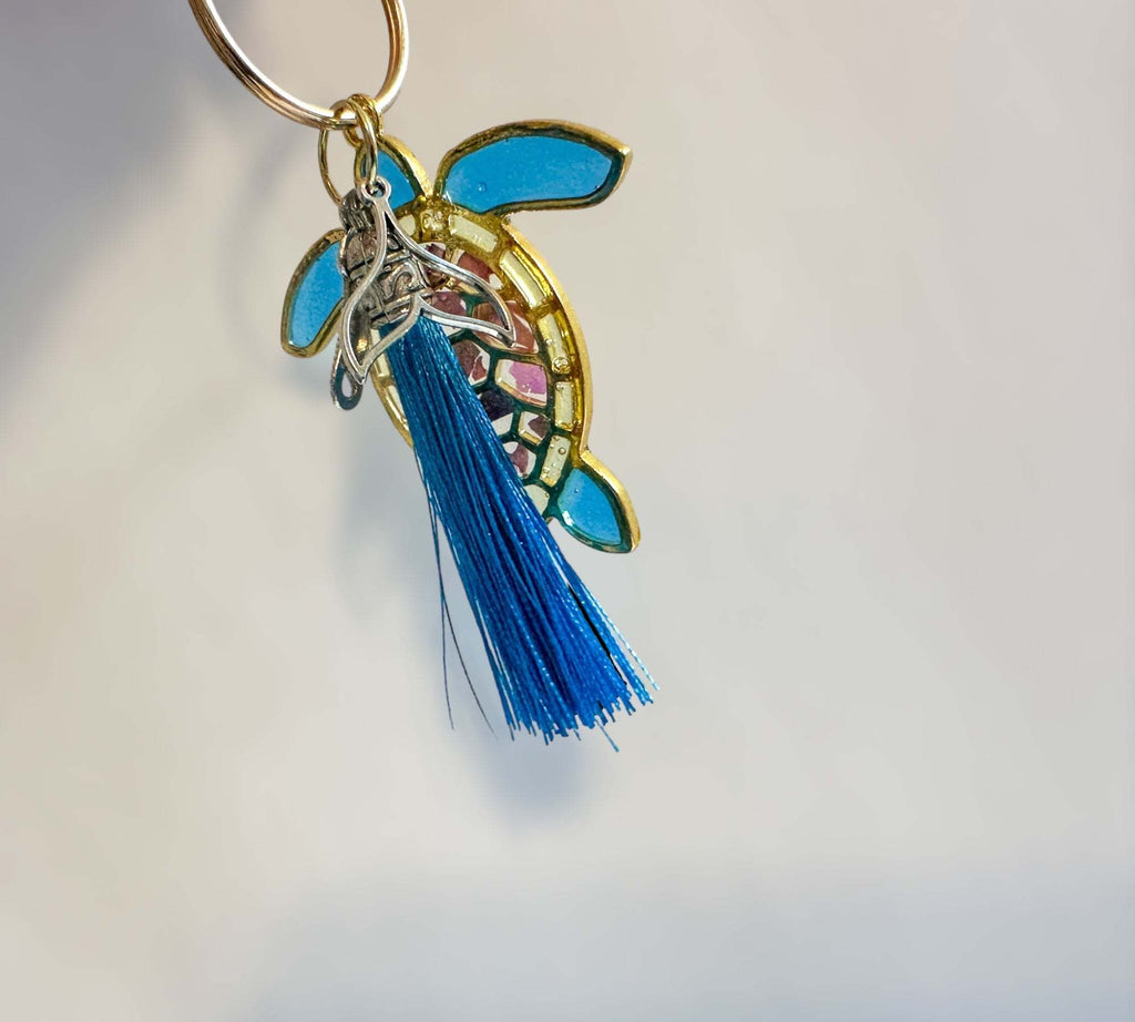 Turtle Keychain Ocean Inspired with Real Mother of Pearl Seashells