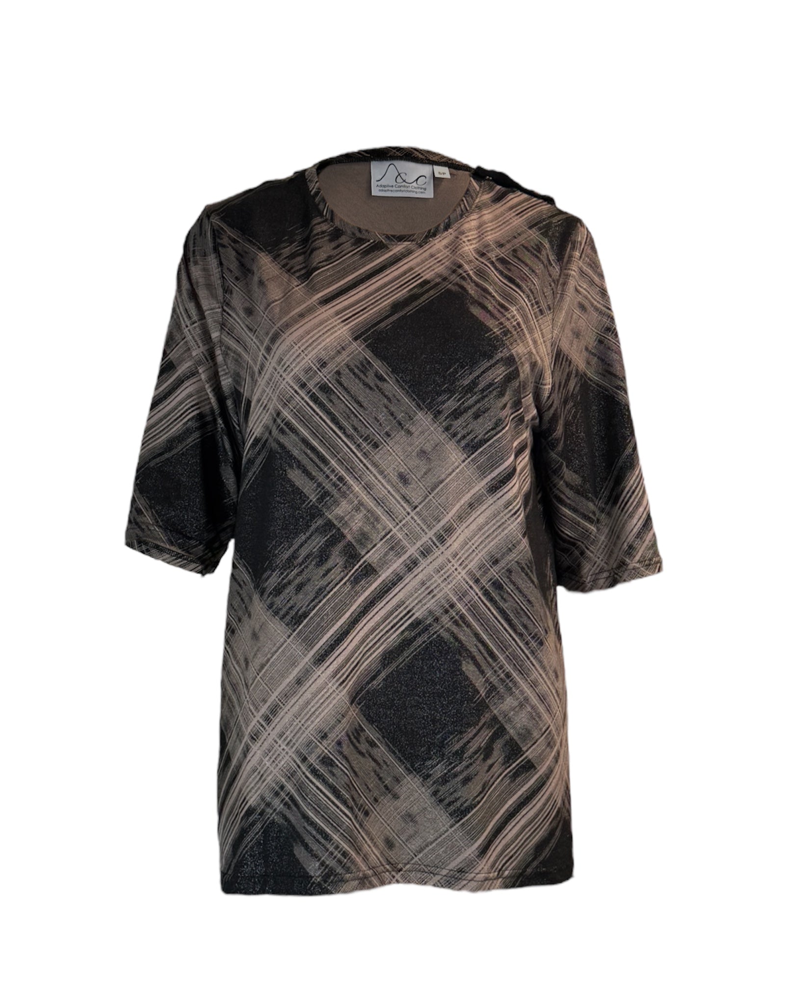 Women’s Adaptive Printed T-Shirt – Back-Open, Short Sleeve, Cotton Blend