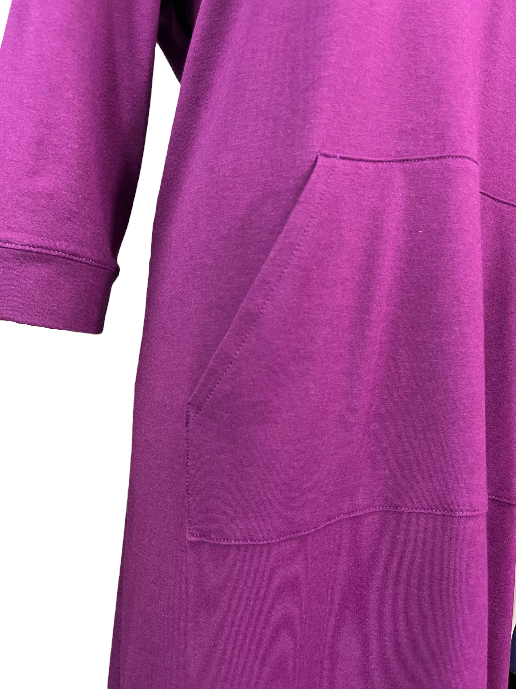 Adaptive Women’s Cotton Terry Dress – Back Opening, Crew-Neck, Magenta (S–3XL)