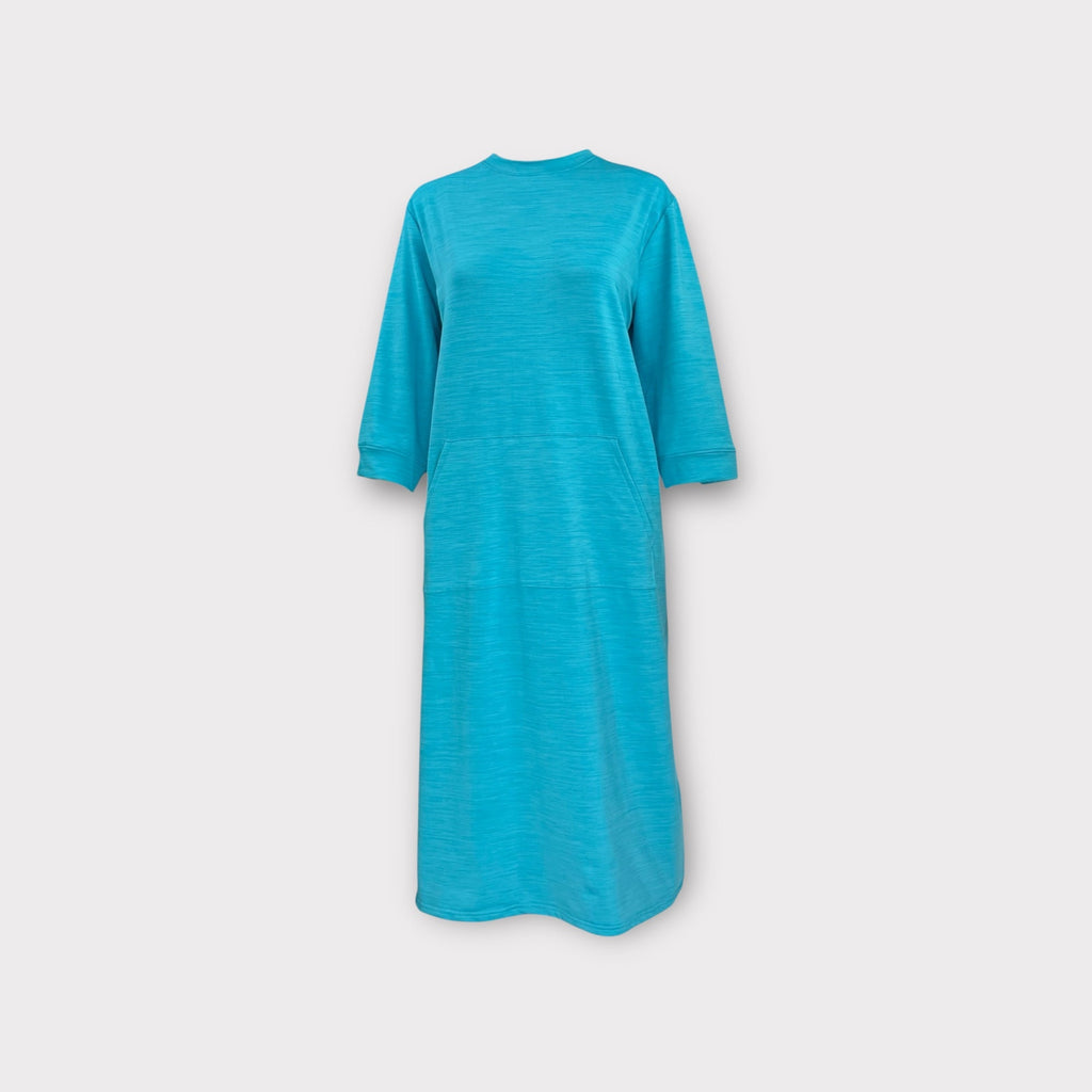 Robe en polaire extensible adaptative pour femme – Ouverture au dos, col ras du cou, délavé aqua