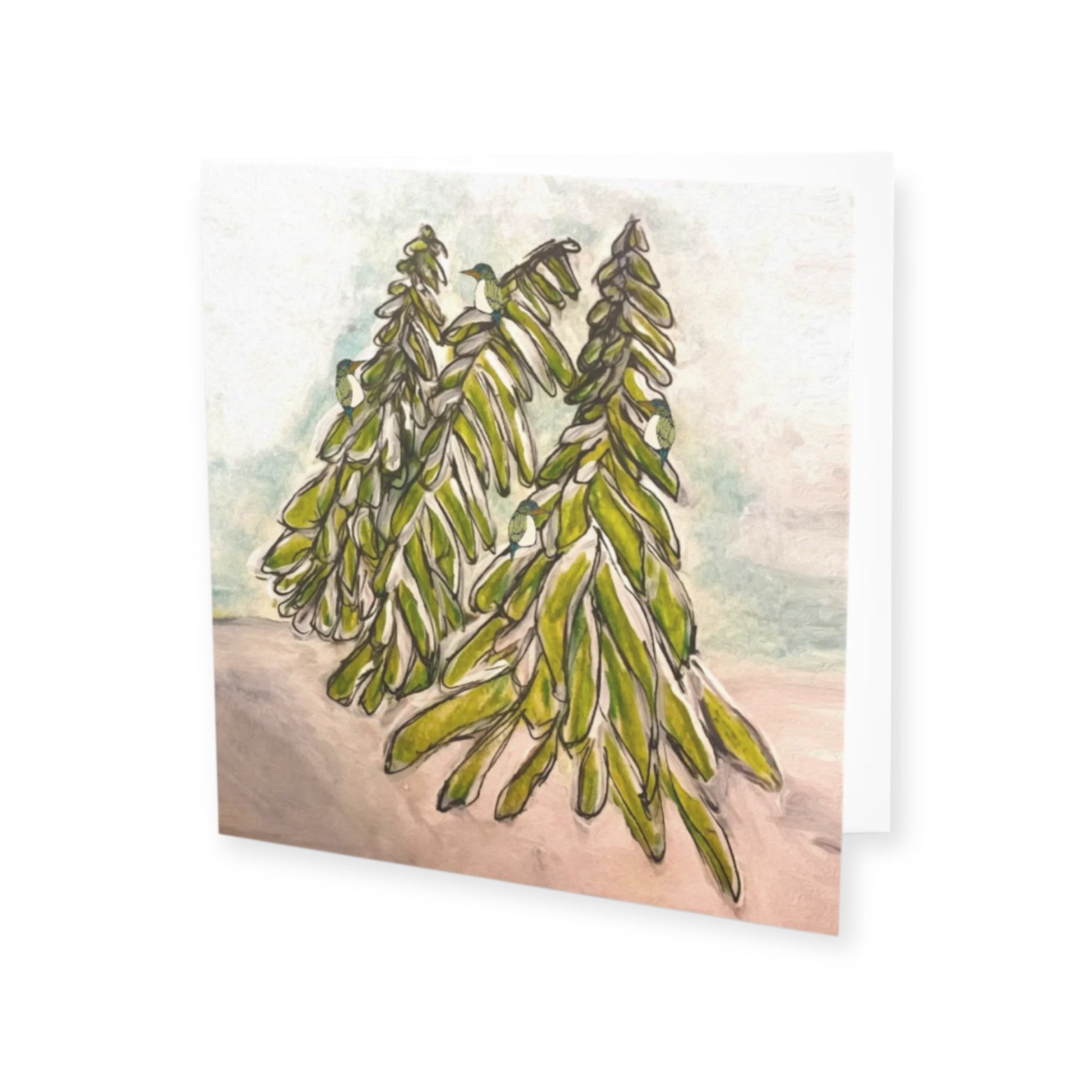 Carte de vœux - 4 oiseaux chanteurs