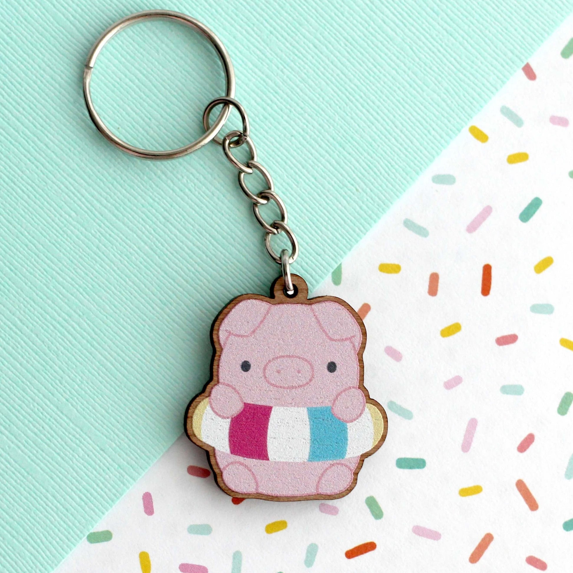 Cochon avec porte-clés en bois Floatie