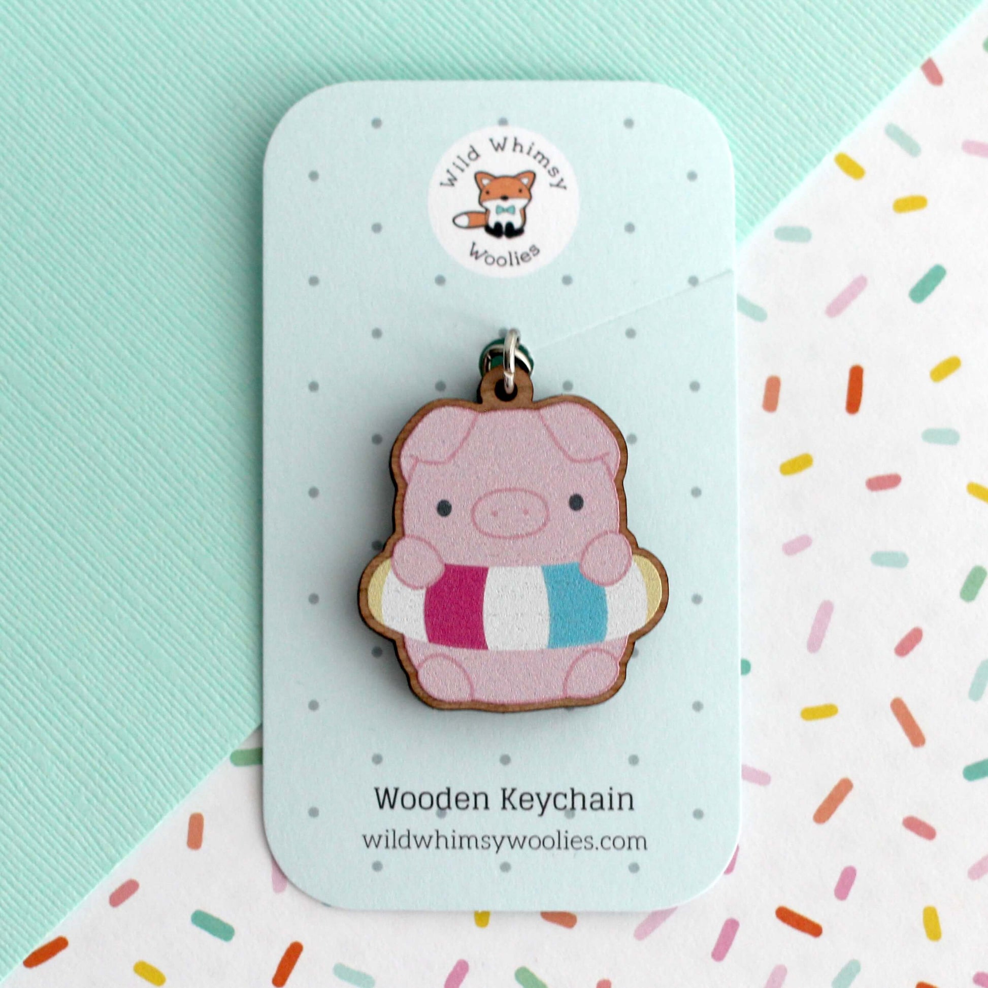 Cochon avec porte-clés en bois Floatie