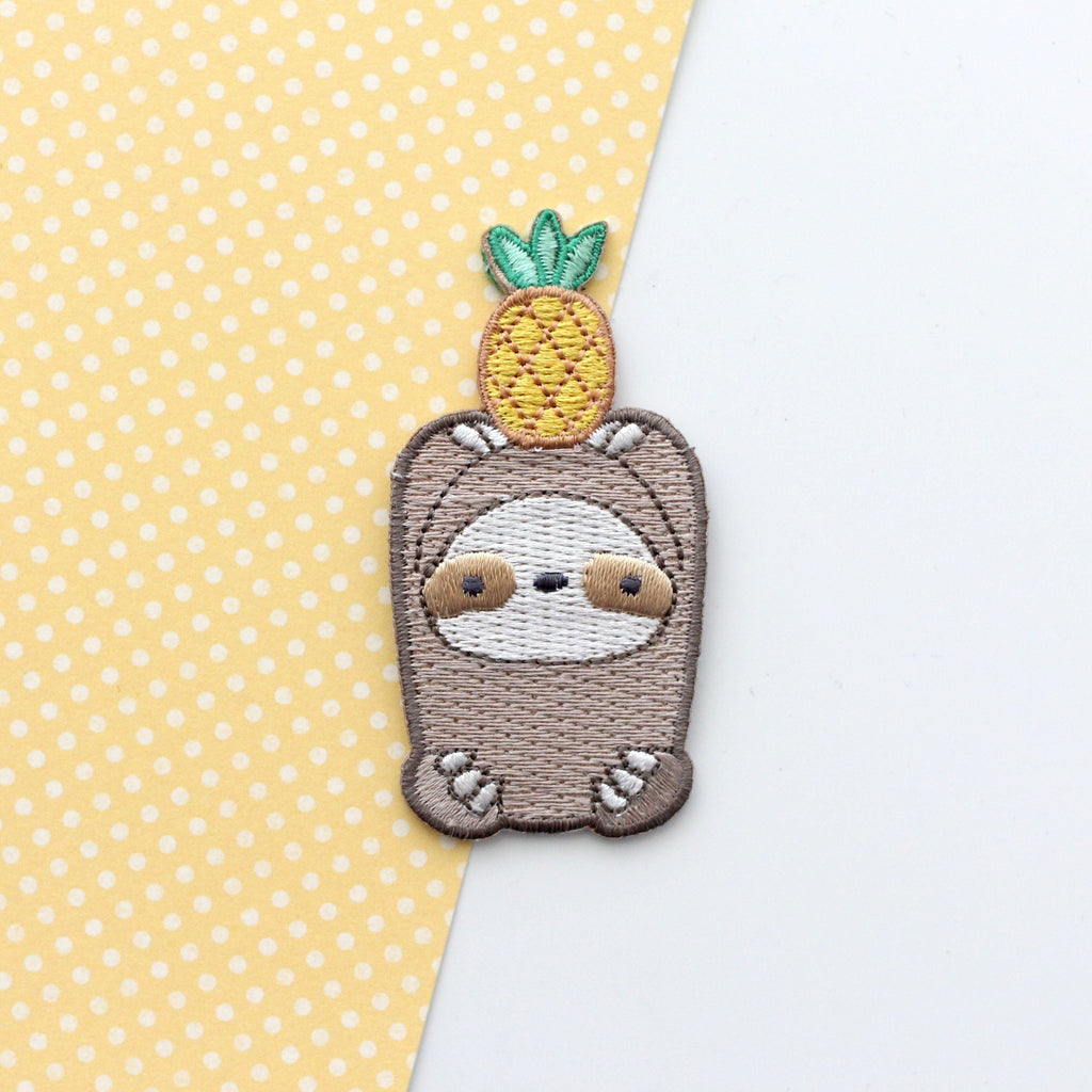 Pineapple Sloth Embroidered Iron-On Patches - Sloth Applique Patches