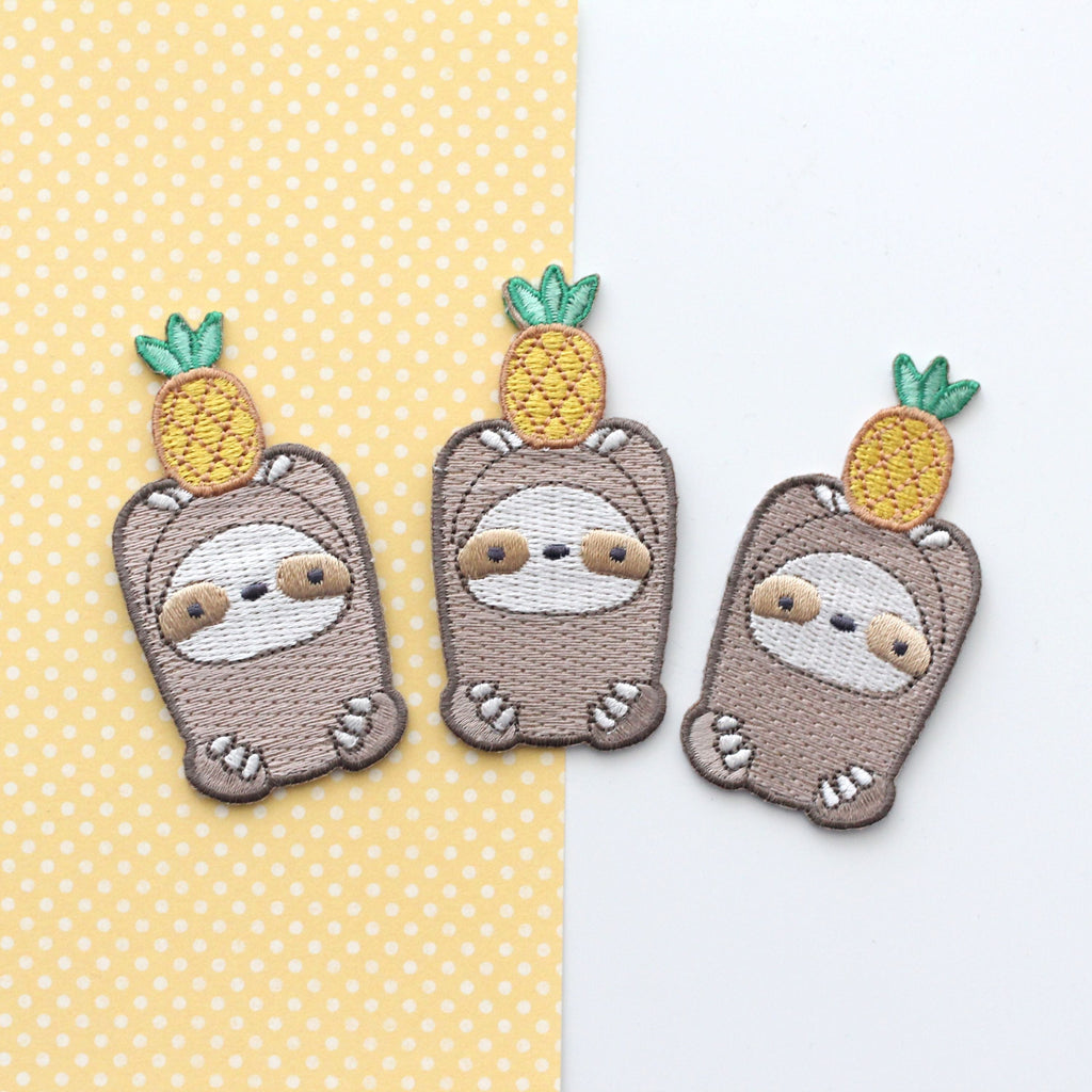 Pineapple Sloth Embroidered Iron-On Patches - Sloth Applique Patches