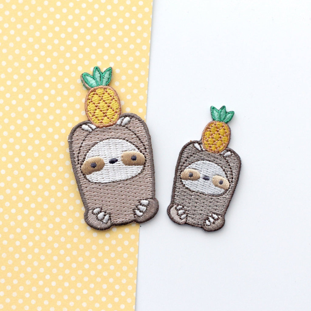 Pineapple Sloth Embroidered Iron-On Patches - Sloth Applique Patches