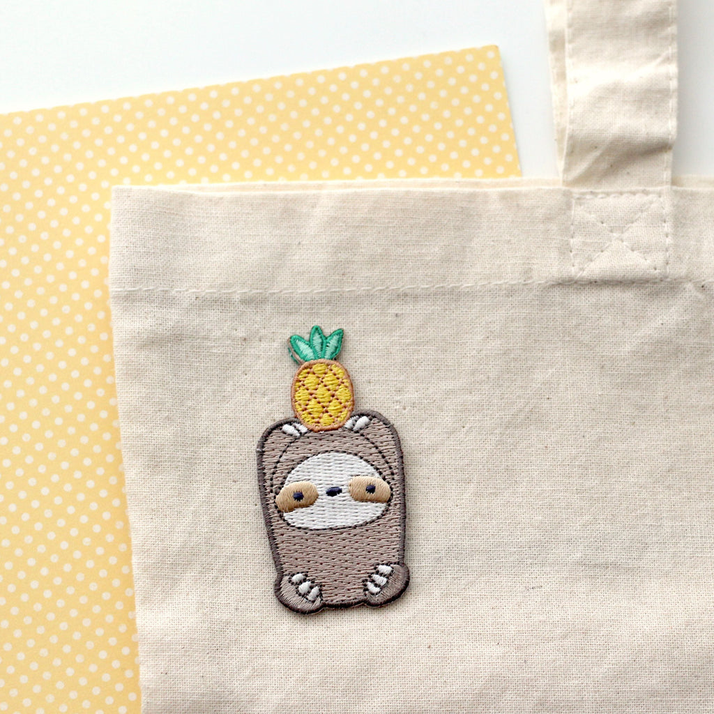Pineapple Sloth Embroidered Iron-On Patches - Sloth Applique Patches