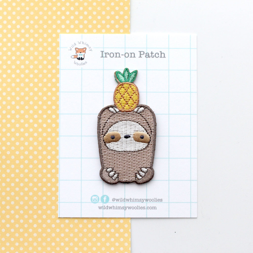 Pineapple Sloth Embroidered Iron-On Patches - Sloth Applique Patches