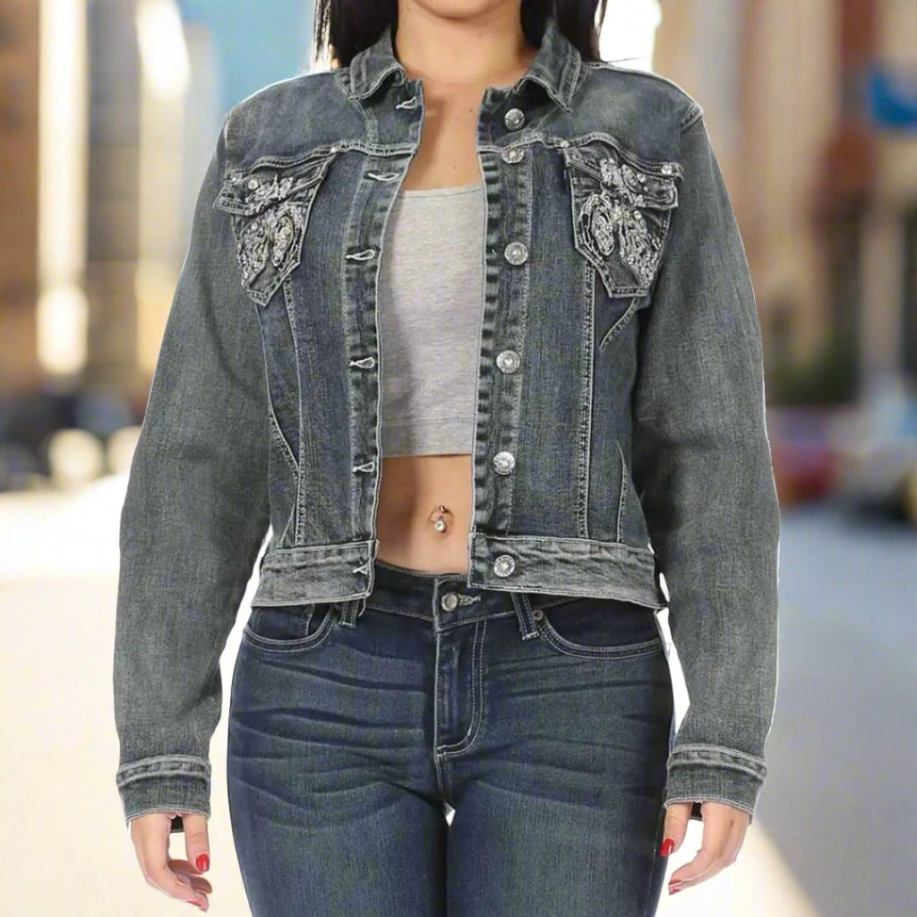 Platinum Plush Women's Motorcycle Graphic Jean Jacket