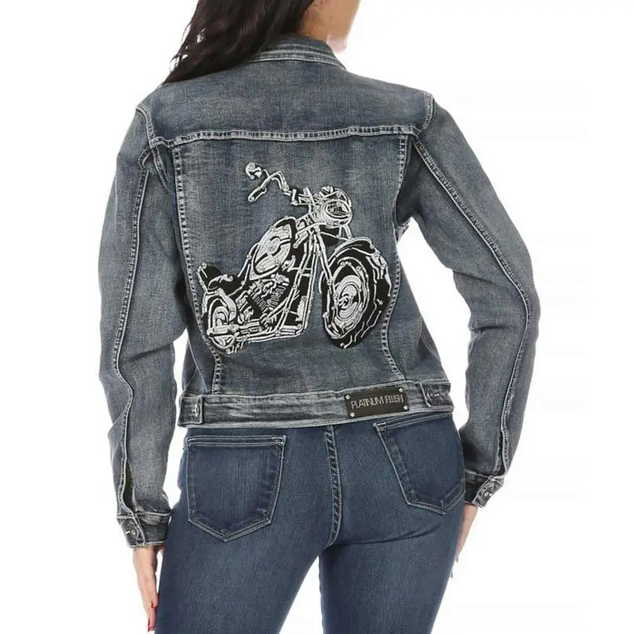 Platinum Plush Women's Motorcycle Graphic Jean Jacket