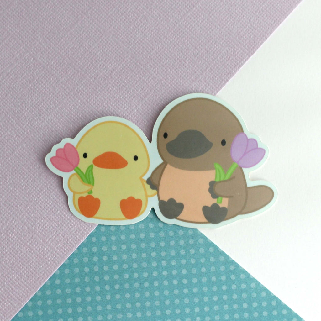 Autocollant en vinyle Ornithorynque et Canard Amis