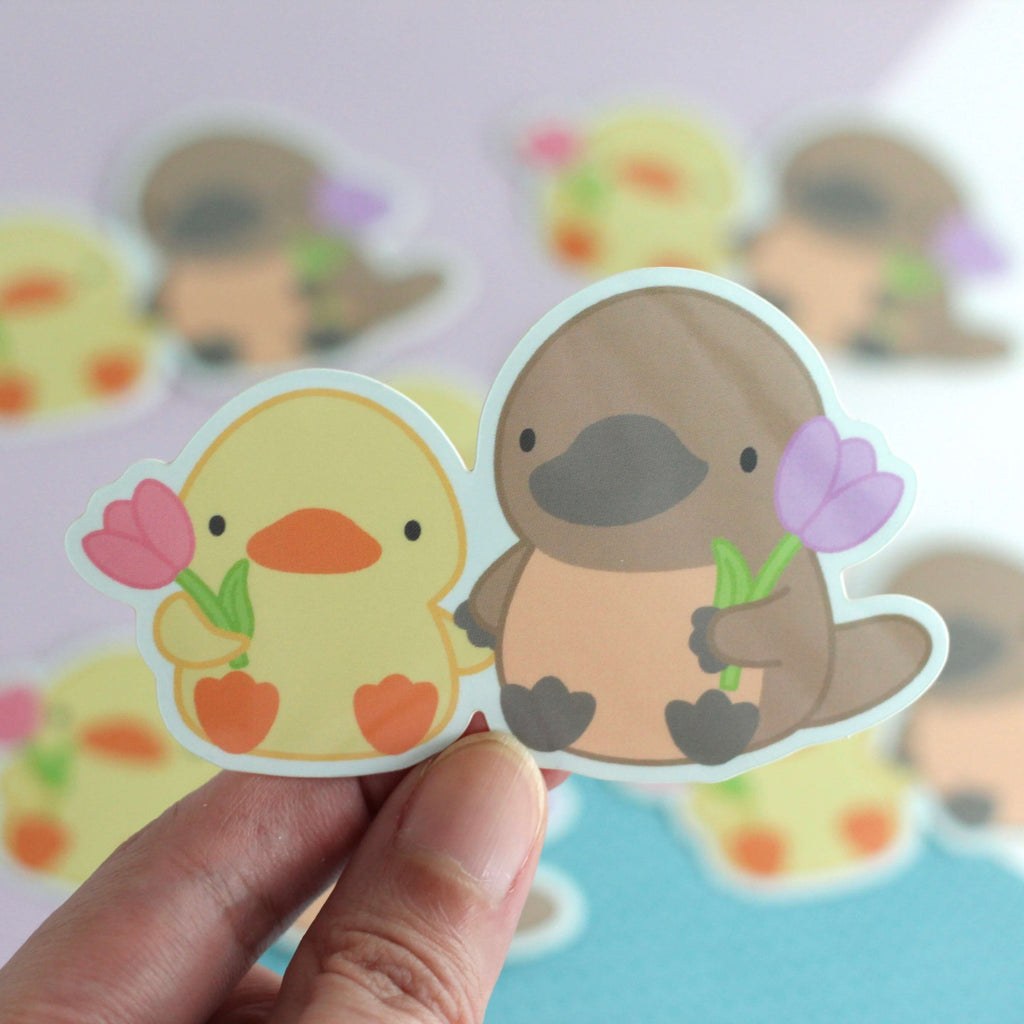 Autocollant en vinyle Ornithorynque et Canard Amis