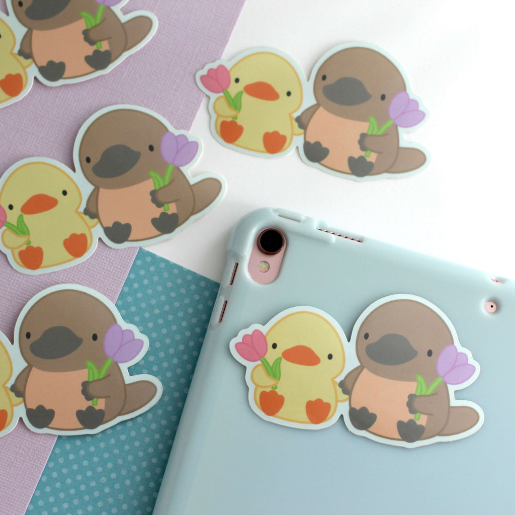 Autocollant en vinyle Ornithorynque et Canard Amis