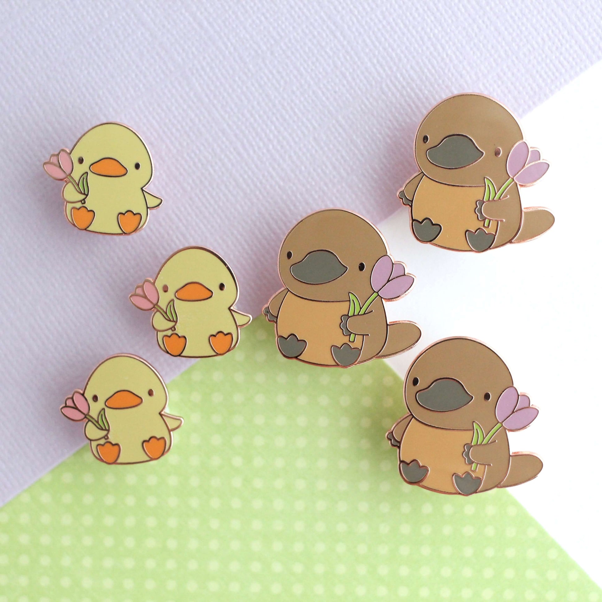 Ensemble de broches en émail duo Ornithorynque et Canard Amis
