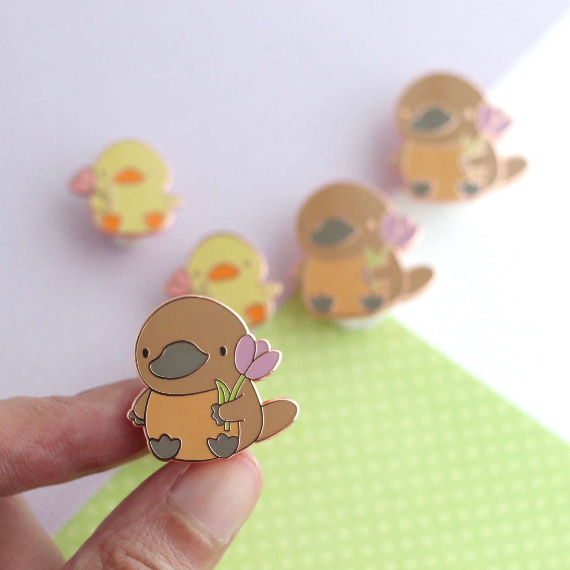 Ensemble de broches en émail duo Ornithorynque et Canard Amis