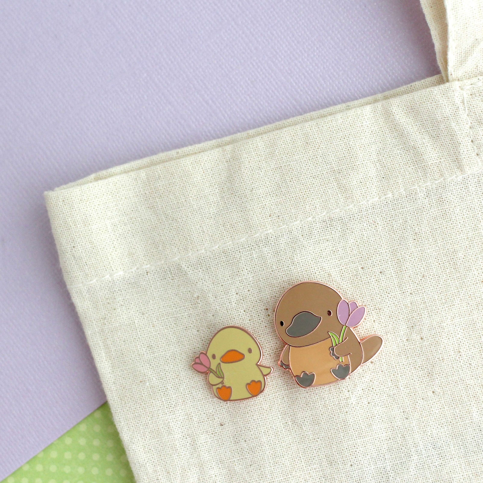 Ensemble de broches en émail duo Ornithorynque et Canard Amis