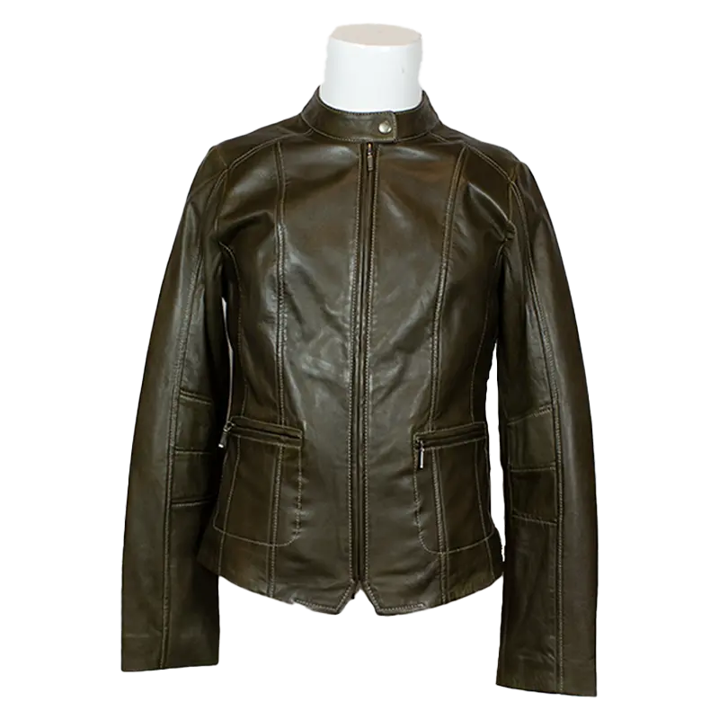 Veste en cuir d'agneau à col pressionné pour femme de Plonge Leathers