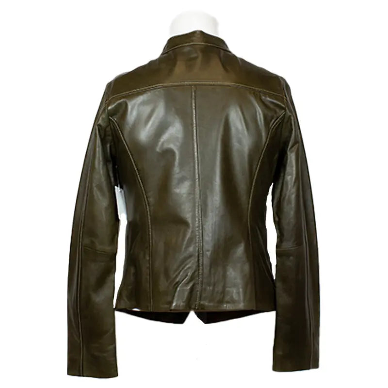 Veste en cuir d'agneau à col pressionné pour femme de Plonge Leathers