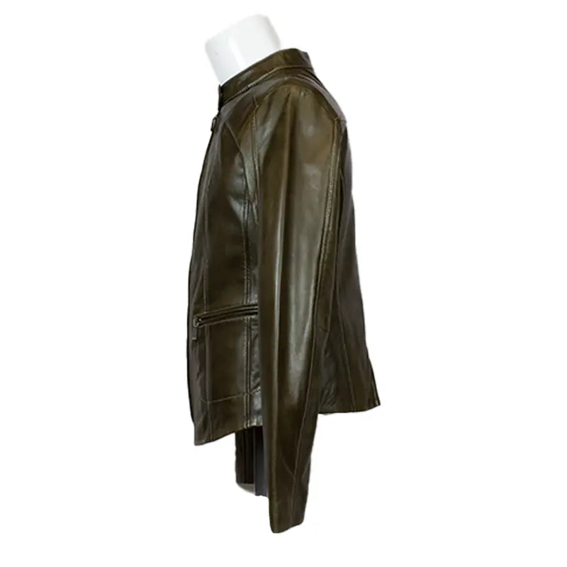 Veste en cuir d'agneau à col pressionné pour femme de Plonge Leathers