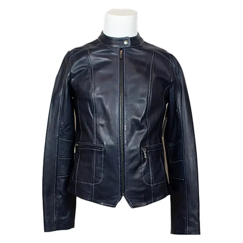Veste en cuir d'agneau à col pressionné pour femme de Plonge Leathers
